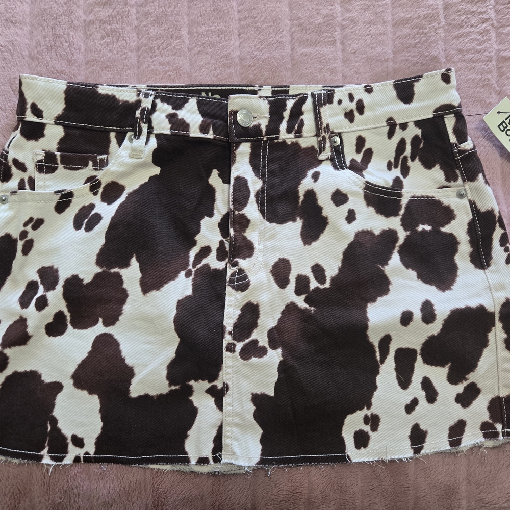 Cow Print Mini Skirt in Black and White